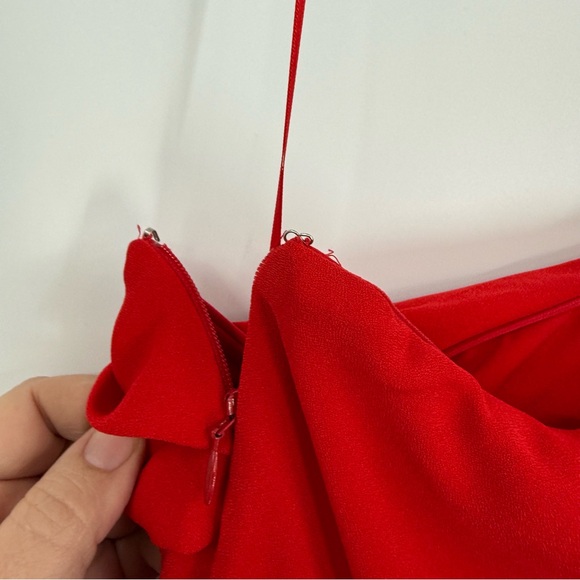 Dress The Population Martine One Shoulder Dress Size XS Red Ruched Midi Party - Picture 8 of 10